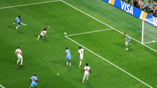 Soccer Football - FIFA World Cup 2026 - Round of 32 - England v DR Congo - Atlanta Stadium, Atlanta, Georgia, U.S. - July 1, 2026 DR Congo's Brian Cipenga scores their first goal REUTERS/Siphiwe Sibeko