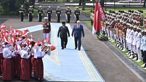 Prabowo Sambut Presiden Belarus dengan Upacara Kenegaraan