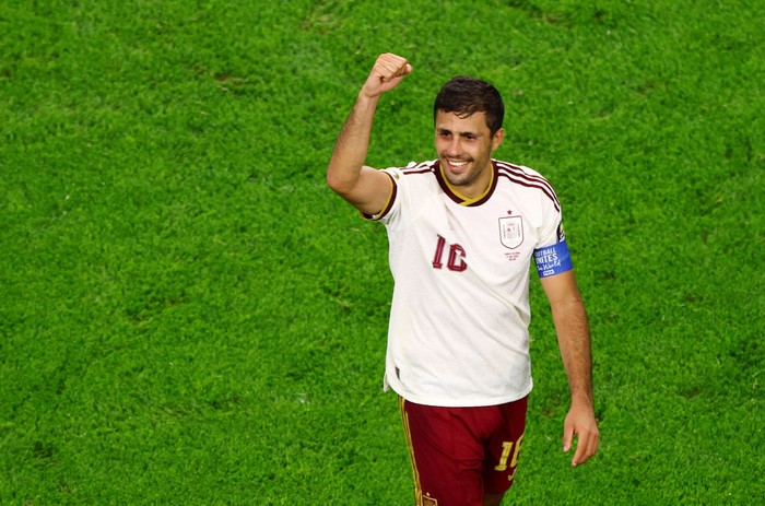 Soccer Football - FIFA World Cup 2026 - Semi Final - France v Spain - Dallas Stadium, Arlington, Texas, U.S. - July 14, 2026 Spains Rodri celebrates after the match as Spain qualify for the final of the World Cup REUTERS/Agustin Marcarian