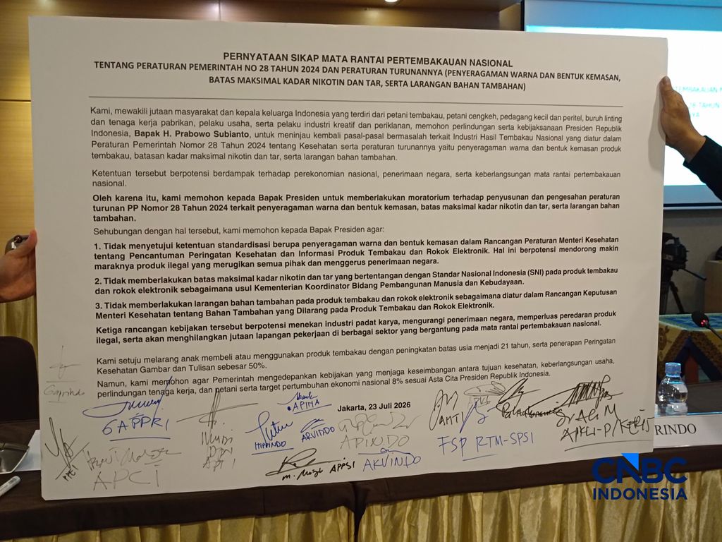 Penytaaan sikap mata rantai pertembakauan nasional. (CNBC Indonesia/Maetyasari RIzky)