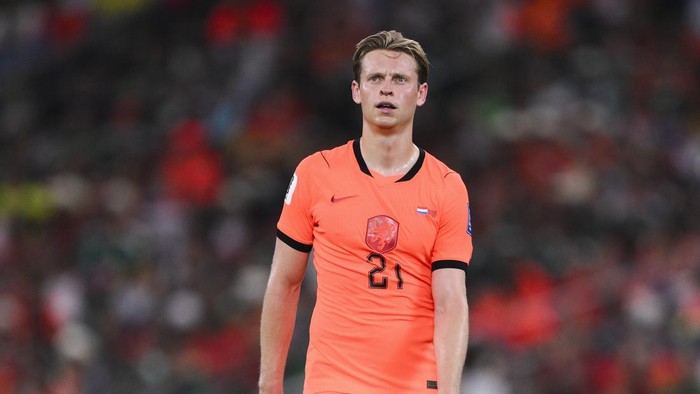 GUADALUPE, MEXICO - JUNE 29: Frenkie De Jong of Netherlands looks on during the FIFA World Cup 2026 Round Of 32 match between Netherlands and Morocco at Monterrey Stadium on June 29, 2026 in Guadalupe, Mexico. (Photo by David Ramos/Getty Images)