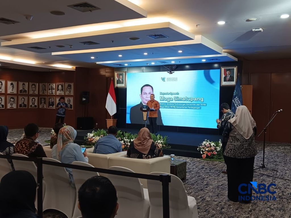 Direktur Jenderal Perlindungan Konsumen dan Tertib Niaga (PKTN) Kementerian Perdagangan Moga Simatupang di Kemendag, Selasa (28/7/2026). (CNBC Indonesia/Ferry Sandi)