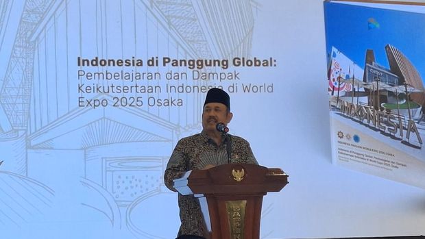 Menteri PPN/Bappenas, Rachmat Pambudy saat Peluncuran Buku Dampak Paviliun Indonesia dalam World Expo 2025 Osaka, Rabu (29/7/2026). (CNBC Indonesia/Chandra Dwi Pranata)
