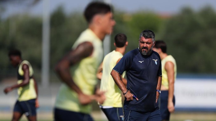 ROME, ITALY - JULY 30:  SS Lazio head coach Gennaro Gattuso looks on during the SS Lazio training session at Formello sport centre on July 30, 2026 in Rome, Italy.  (Photo by Paolo Bruno/Getty Images)
