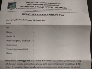 Ortu TK di Lombok Barat Diminta Teken Surat Sanggup Bayar Biaya Pendidikan