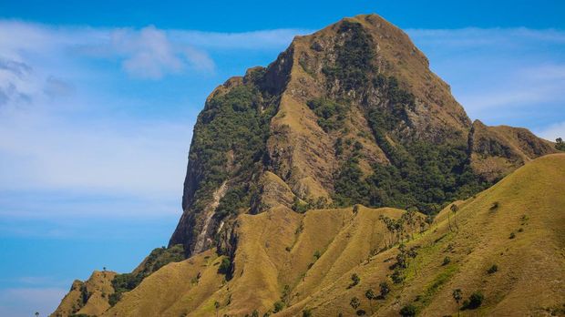 The dramatic hills of Nuca Molas Island, reminiscent of Jurassic Park in West Manggarai, East Nusa Tenggara, Indonesia