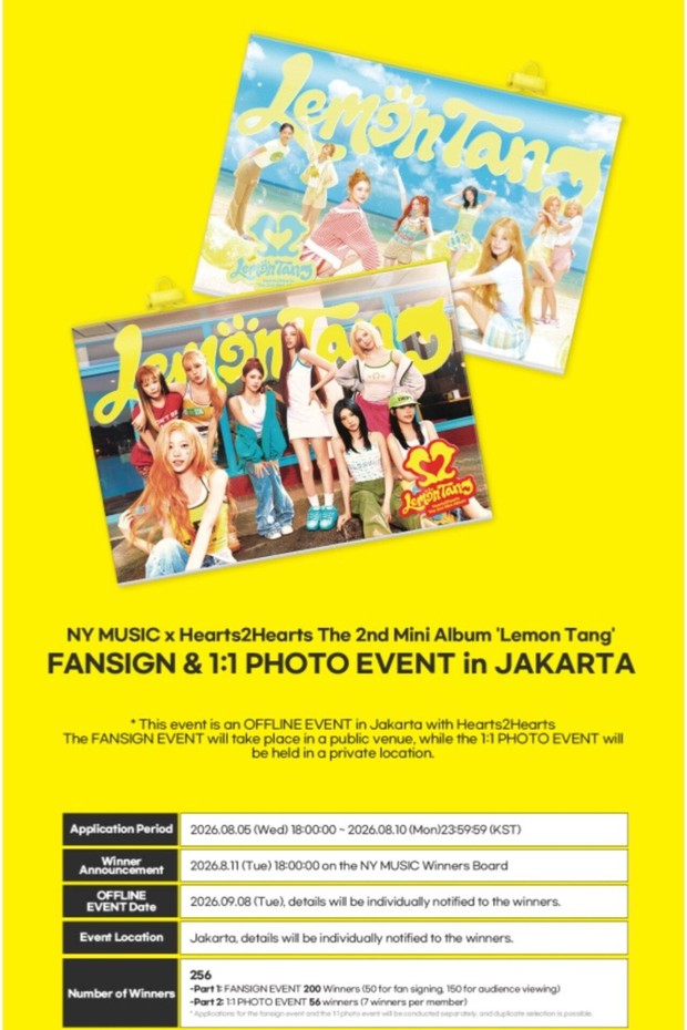 Fansign & Photo Event yang akan digelar Hearts2Hearts di Jakarta akan diikuti oleh penggemar beruntung yang memenangkan undian dari pembelian album.
