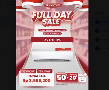 Harga Miring AC Split 1 PK Polytron di Transmart Full Day Sale