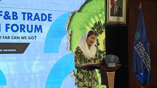 Wakil Menteri Perdagangan (Wamendag) Dyah Roro Esti Widya Putri dalam aktivitas Indonesia F&B Trade Promotion Forum di Auditorium Kemendag, Jakarta, Selasa (11/8/2026). (CNBC Indonesia/Martyasari Rizky)