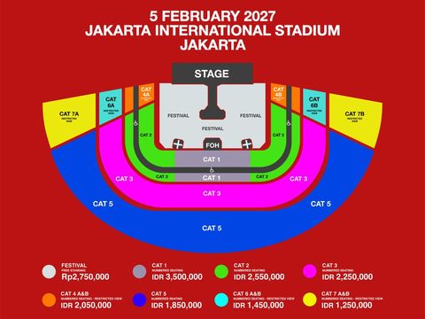 Seating plan konser Maroon 5 di JIS Februari 2027. Seating plan konser Maroon 5 di JIS Februari 2027.