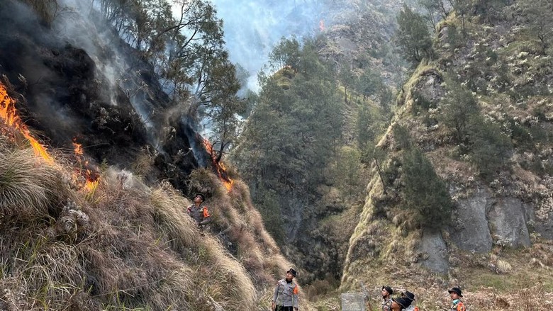 Brimob Diterjunkan Padamkan Karhutla di Kawasan Bromo