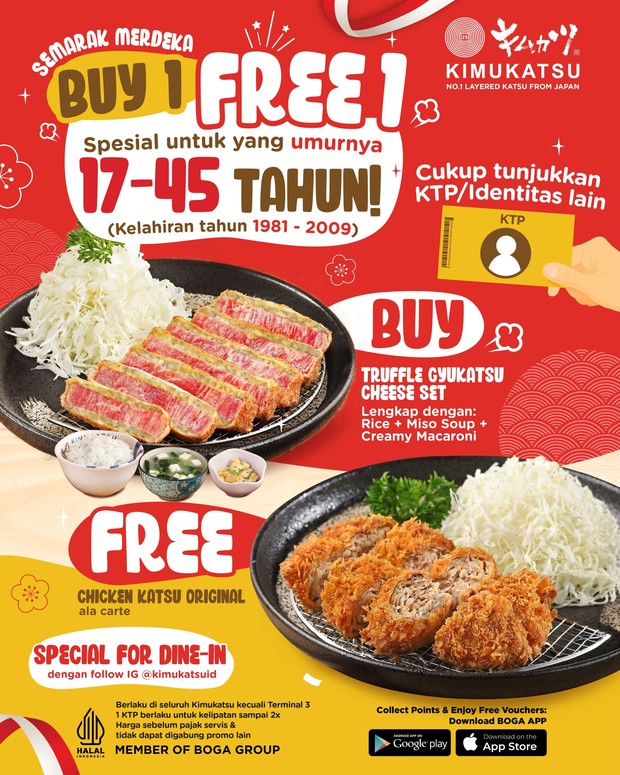 Kimukatsu Buy 1 Free 1/ Foto: Instagram @kimukatsuid Promo kemerdekaan