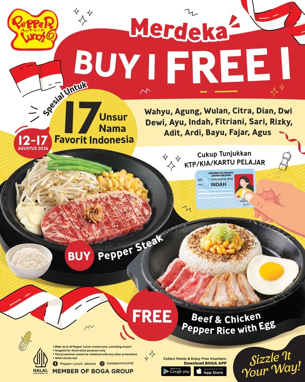 Pepper Lunch Merdeka Beli 1 Gratis 1/ Foto: Instagram @pepperlunchid Promo kemerdekaan