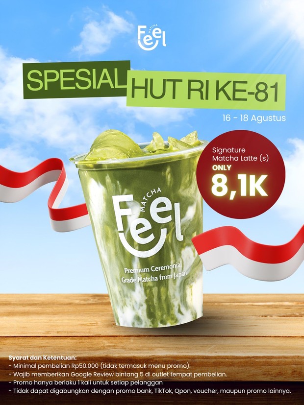 Promo Feel Matcha Paket Hemat Merdeka/ Foto: Instagram @feelmatcha Promo kemerdekaan