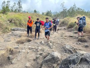 WN Prancis Terpeleset di Rinjani, Dievakuasi Pakai Tandu