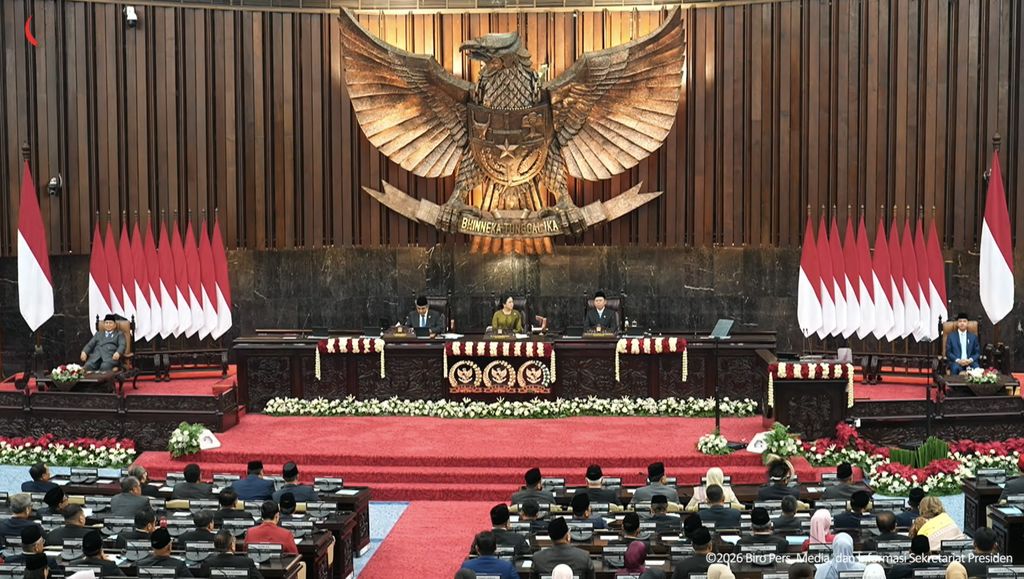 Sidang Tahunan MPR dan Sidang Bersama DPR dan DPD dalam Rangka HUT ke-81 RI di Gedung Nusantara, Kompleks Parlemen Senayan, Jakarta Pusat, Jumat (14/8/2026). (Tangkapan layar youtube Setpres RI)