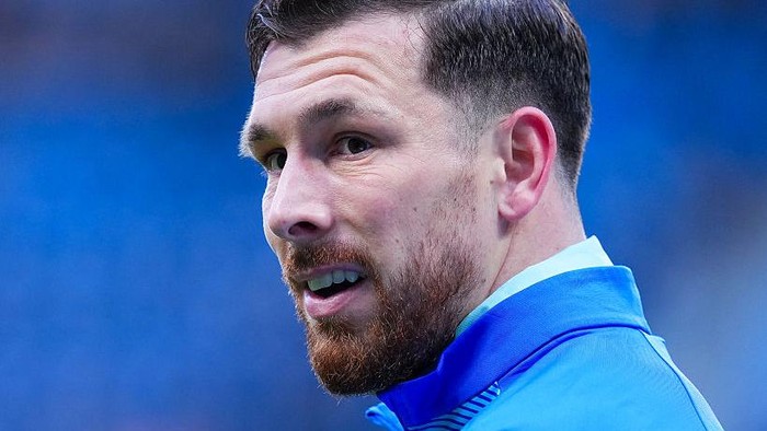 PARIS, FRANCE - JANUARY 31: Pierre Emile Hojbjerg of Olympique de Marseille looks on prior to the Ligue 1 McDonalds match between Paris FC and Olympique de Marseille at Stade Jean Bouin on January 31, 2026 in Paris, France. (Photo by Franco Arland/G