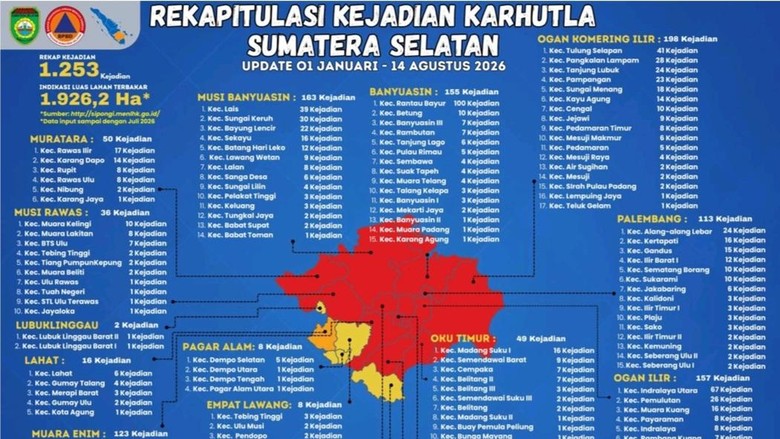 12 Daerah Sumsel Berstatus Zona Merah Karhutla, Kasus Tembus 1.253 Kejadian