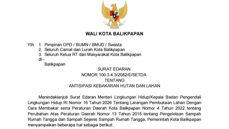 Karhutla Meluas, Warga Balikpapan Dilarang Buka Lahan dengan Api