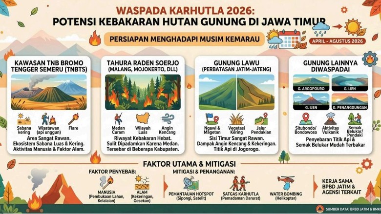 Wilayah dengan Potensi Kebakaran Hutan di Jawa Timur