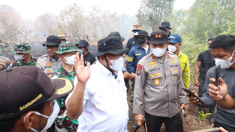Menteri LH dan Prof Bambang Hero Cek Karhutla Kampar, Kapolda Riau Dampingi