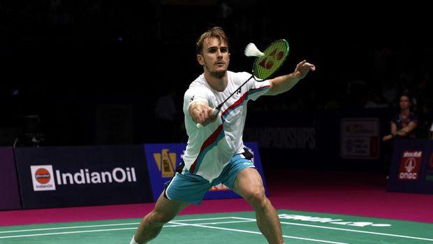 Badminton - BWF World Championships - Indira Gandhi Indoor Stadium, New Delhi, India - August 23, 2026 France's Alex Lanier in action during his men's final against Japan's Kodai Naraoka REUTERS/Bhawika Chhabra