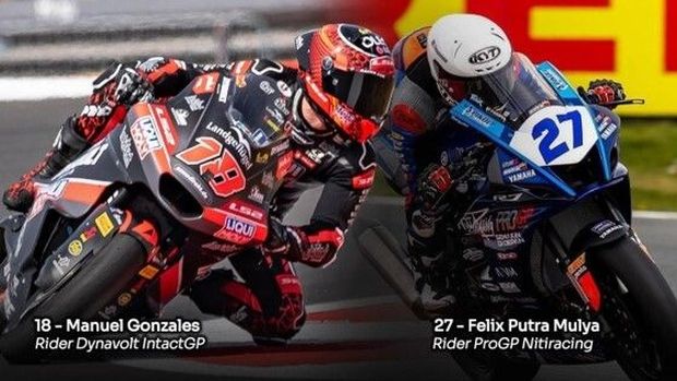 Pembalap Manuel Gonzalez Tim Dynavolt IntactGP & Felix Putra Mulya dari tim ProGP Nitiracing