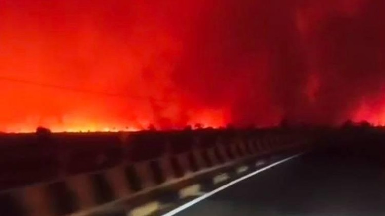 Potret Langit Malam Merah Mencekam di Tumbang Nusa Saat Karhutla