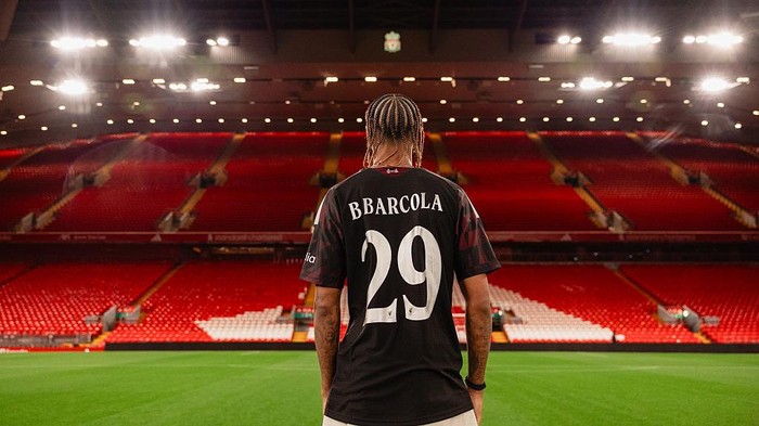 ANFIELD, ENGLAND - AUGUST 31: (THE SUN OUT, THE SUN ON SUNDAY OUT) Bradley Barcola of Liverpool at Anfield on August 31, 2026 in Anfield, England. (Photo by Liverpool FC/Liverpool FC via Getty Images)