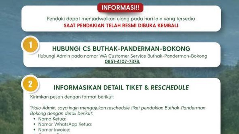Pendakian Buthak-Panderman-Bokong Ditutup, Begini Cara Reschedule Tiket
