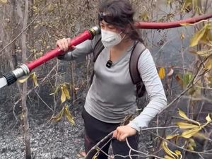 Foto Sherina Munaf di Kalteng, Terjun Langsung Bantu Padamkan Kebakaran Hutan
