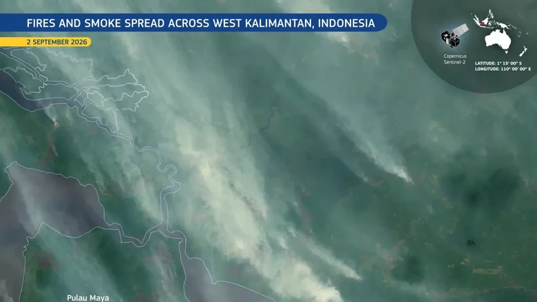 Satelit Uni Eropa Tangkap Kebakaran Ketapang, Asap Tebal Membubung