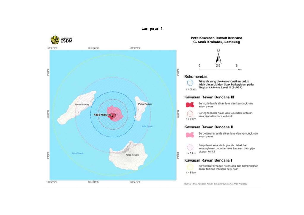 Peta area rawan musibah Gunung Anak Krakatau, Lampung. (Dok. Badan Geologi, Kementerian ESDM)