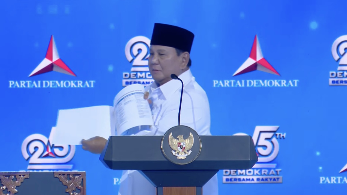 Pamer Draf Pidato di HUT Demokrat, Prabowo: Semoga Tak Salah Ucap