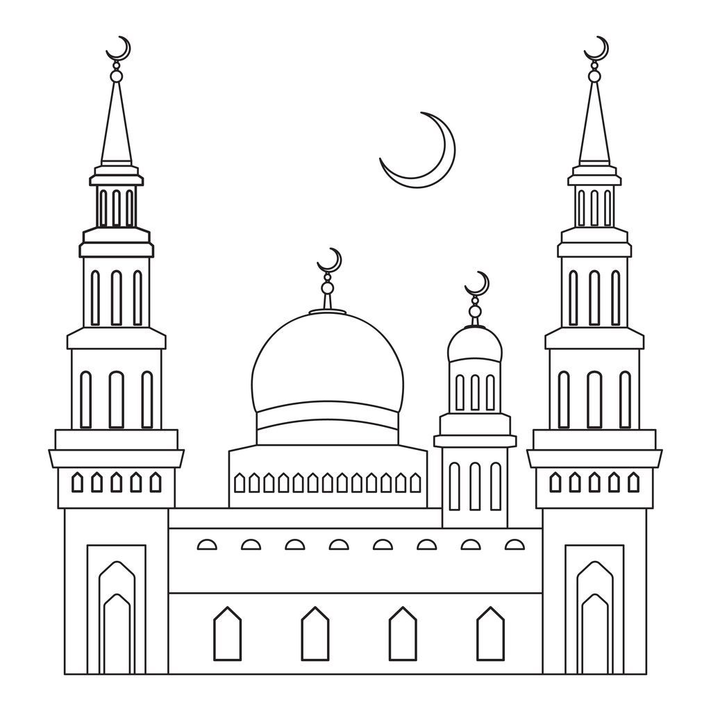 Ilustrasi Gambar Masjid untuk Mewarnai