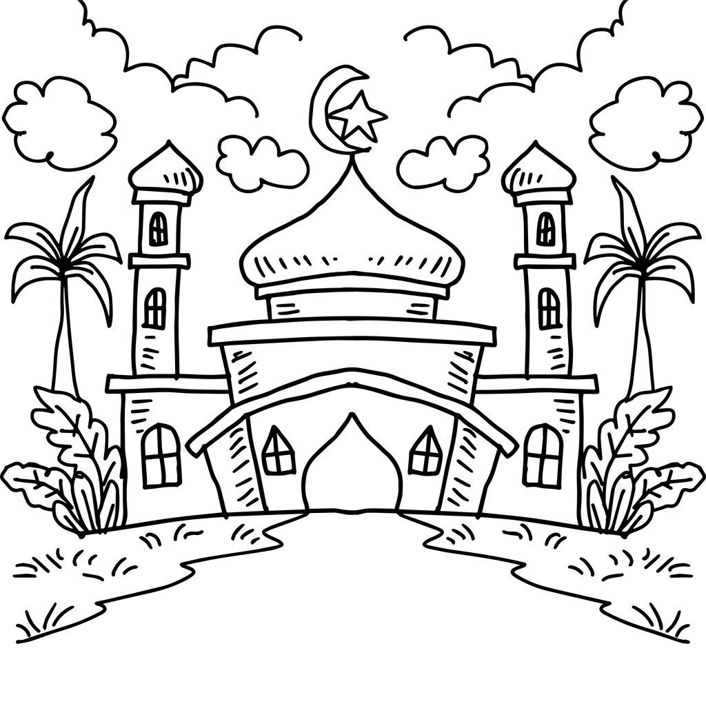 Ilustrasi Gambar Masjid untuk Mewarnai