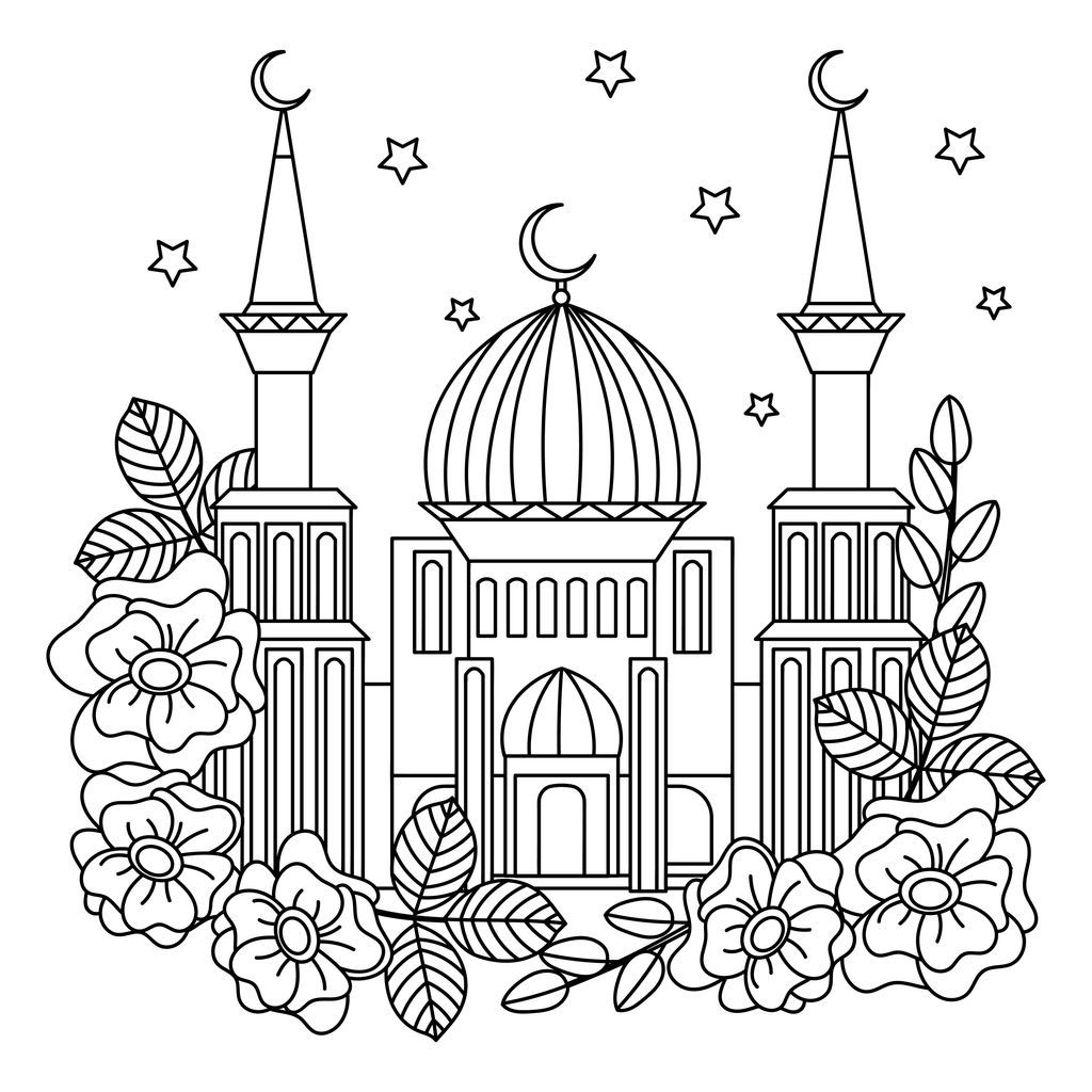 Ilustrasi Gambar Masjid untuk Mewarnai