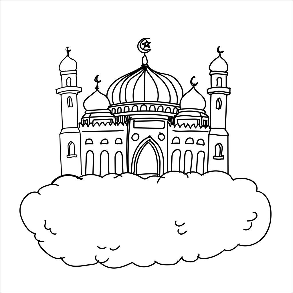 Ilustrasi Gambar Masjid untuk Mewarnai