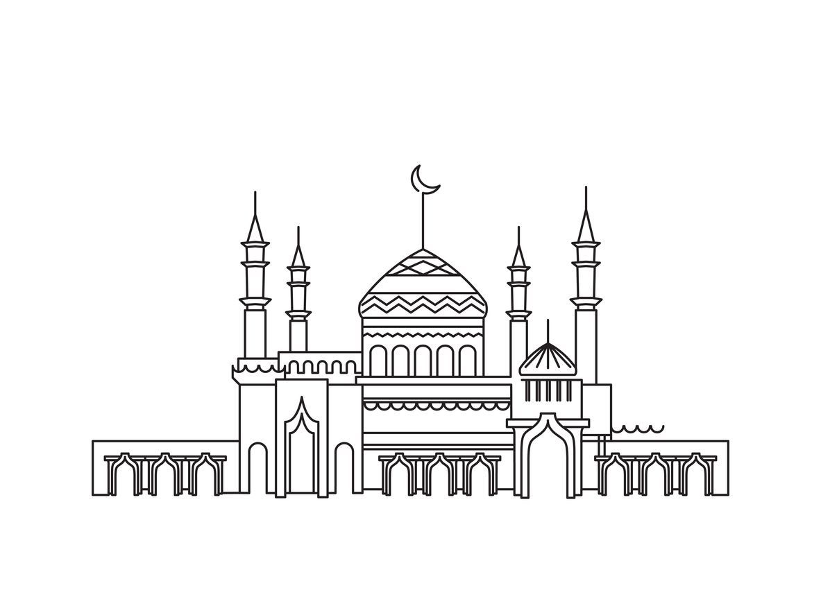 Ilustrasi Gambar Masjid untuk Mewarnai