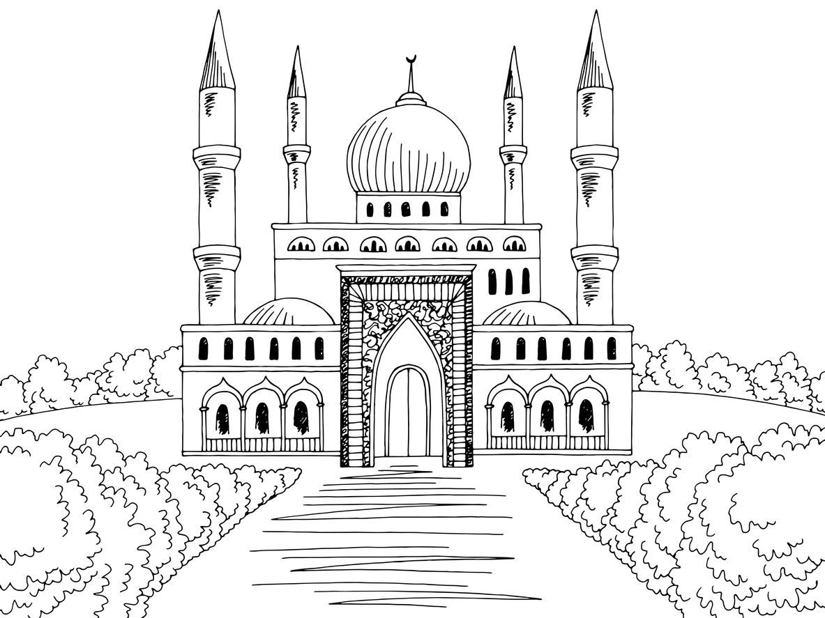 Ilustrasi Gambar Masjid untuk Mewarnai