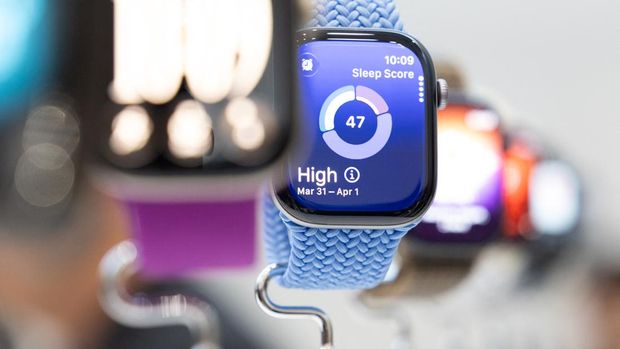 Apple Watch Series 12 CUPERTINO, CALIFORNIA - SEPTEMBER 9: Apple Watch Series 12 models are displayed at Apple's