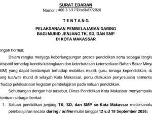 Surat Edaran Sekolah Daring TK, SD, SMP Makassar Imbas Antrean BBM