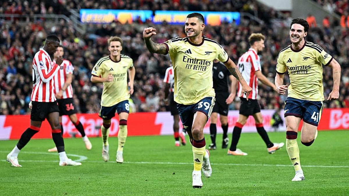 Perayaan gol Bruno Guimaraes. (Foto: Arsenal FC via Getty Images/Stuart MacFarlane)