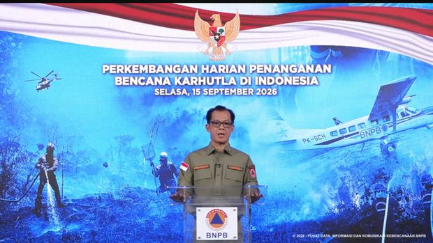 Pelaksana Tugas (Plt) Kepala Pusat Data, Informasi dan Komunikasi Kebencanaan BNPB, Berton Panjaitan saat konferensi pers, Selasa (15/9/2026). (Tangkapan Layar Youtube/BNPB)