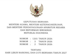 SKB 3 Menteri Terbaru: Libur Nasional 2027 Lengkap dengan Cuti Bersama