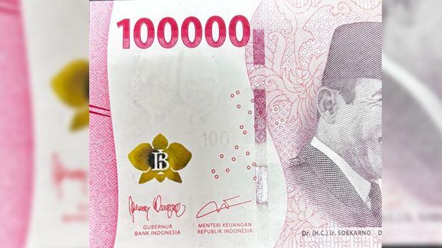 Uang kertas Seratus Ribu Rupiah dengan tanda tangan Menteri Keuangan Purbaya Yudhi Sadewa. (Tangkapan Layar Threads)