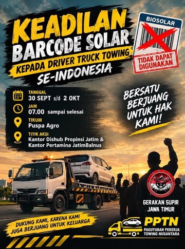 250 Truk Towing-Fuso Turun ke Jalanan Surabaya Protes Barcode BBM