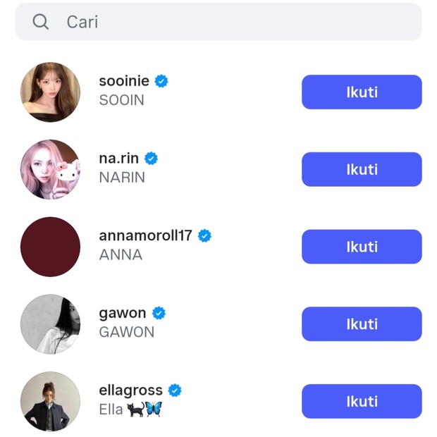 Member MEOVV membuka akun Instagram pribadi dengan mencantumkan nama panggung mereka.