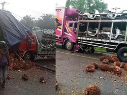 Tabrakan Beruntun Truk Muatan Motor hingga Truk Sawit di Jalan Jambi-Riau