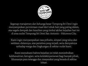 Nasi Tempong Sri Dewi Minta Maaf Usai Ledakan Dahsyat di Pakuwon City